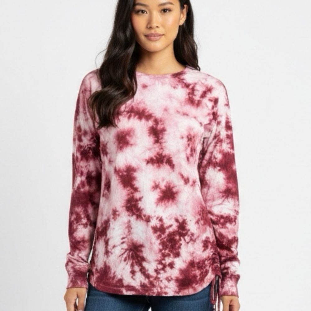 Victoria’s Secret PINK Tie Dye Long Sleeve Top Ruched Side Drawstring Lounge Tee
